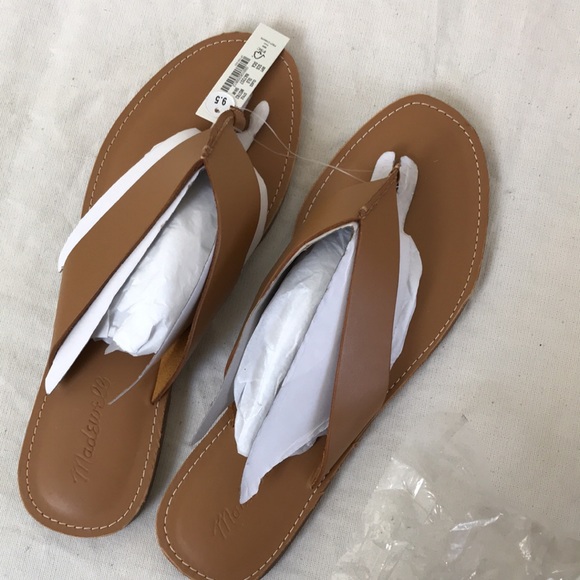 NWT Madewell Size 9.5 THE BOARDWALK CHUNKY THONG SANDAL tan leather comfy flat - Picture 5 of 8